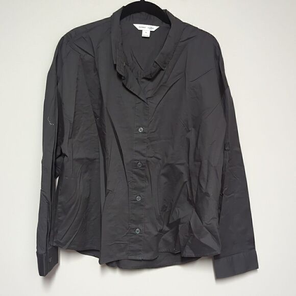 NWT Old Navy Charcoal Button Down Blouse - Picture 1 of 5